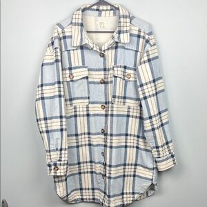 Maurice’s large long length corduroy plaid button up shacket with pockets